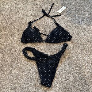 Black Polka Dot Triangle Bikini Set